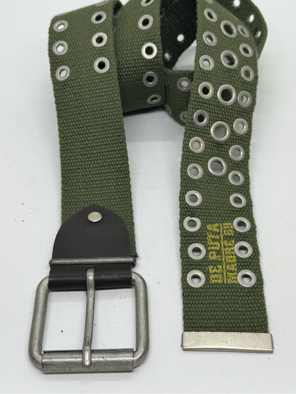 De Puta Madre 69 Military Canvas Grommet Belt Olive Green Punk Streetwear.